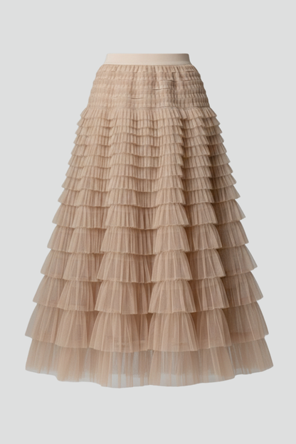 Olivia | Women’s Layered Tulle Midi Skirt with Elastic Waist
