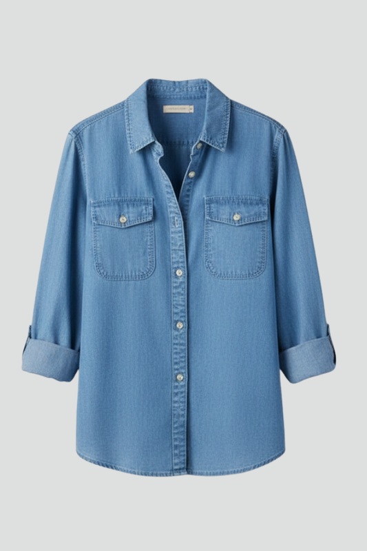 Sophia | Women’s Classic Button-Front Denim Shirt with Long Sleeves