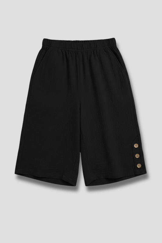 Lauren | Women’s Elastic Waist Wide Leg Button Shorts