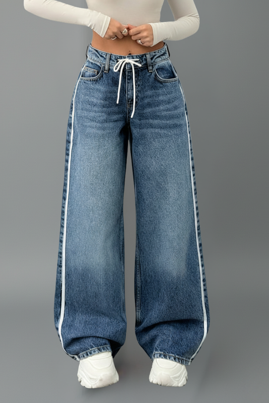 Abigail | Women’s Relaxed Wide-Leg Denim Jeans with Drawstring Detail