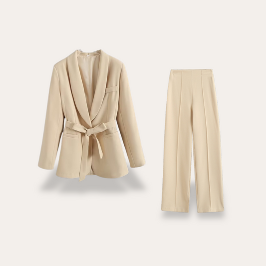 Faith | Women Belted Blazer Wide-Leg Trouser Set