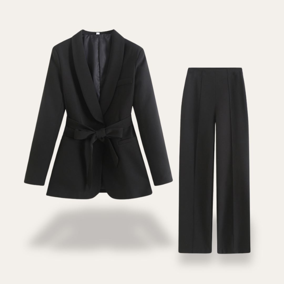 Faith | Women Belted Blazer Wide-Leg Trouser Set