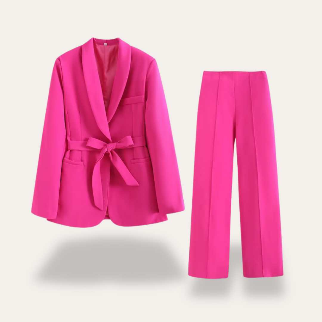 Faith | Women Belted Blazer Wide-Leg Trouser Set