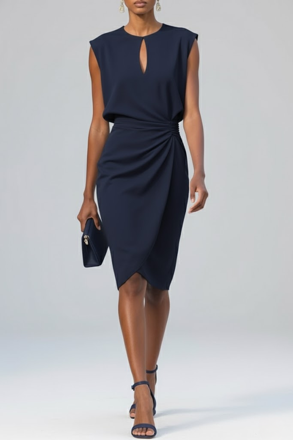 Katie | Women Keyhole Ruched Midi Cocktail Dress