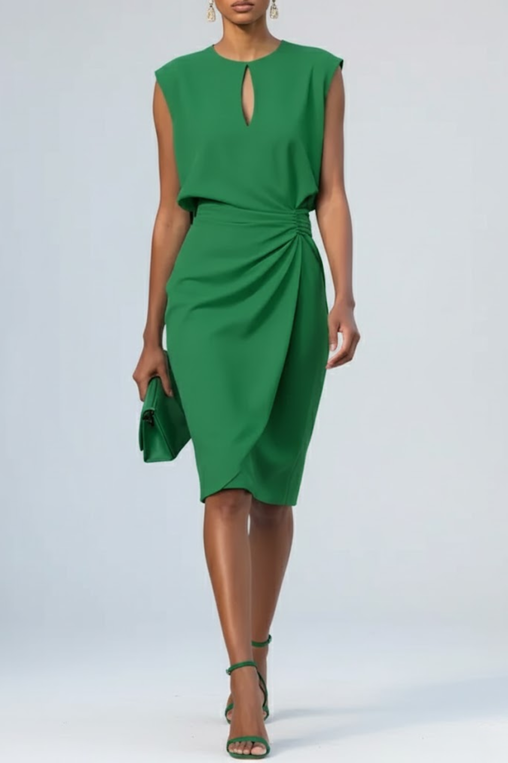 Audrey | Women Keyhole Ruched Midi Cocktail Dress