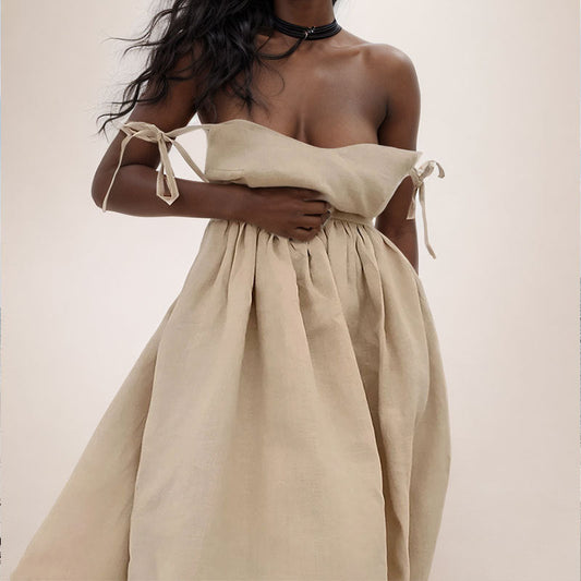 Abigail | Women’s Midi Dress V Neck Open Back Slit