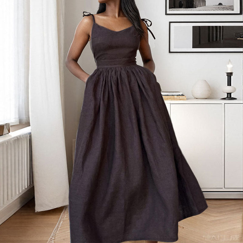 Abigail | Women’s Midi Dress V Neck Open Back Slit