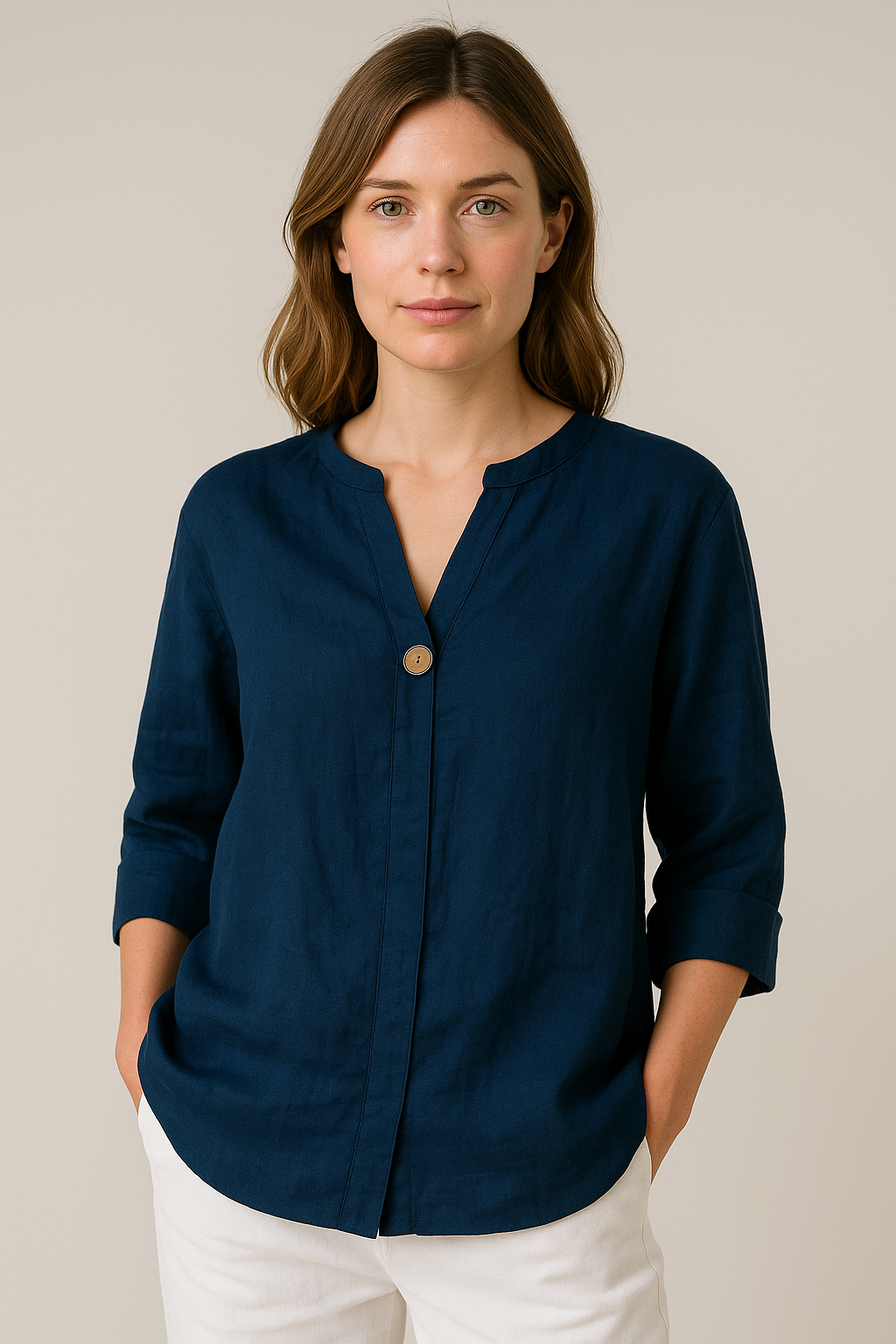 Lily | Women’s V-Neck Button Detail Relaxed Blouse