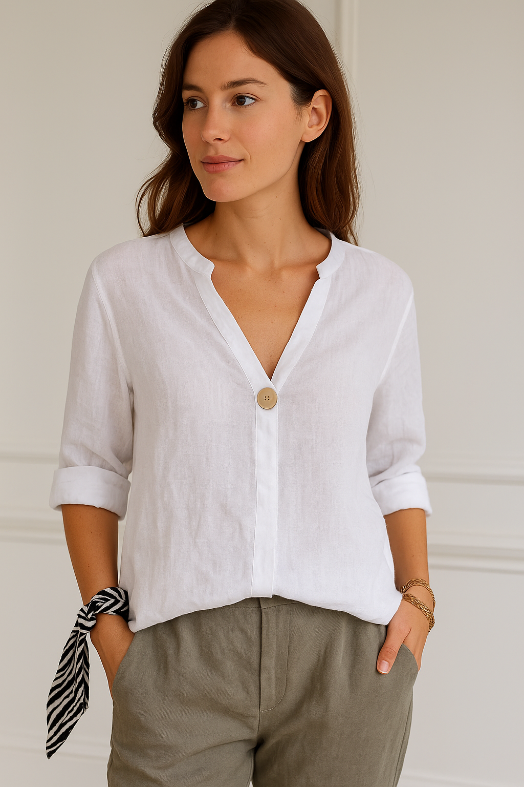 Lily | Women’s V-Neck Button Detail Relaxed Blouse