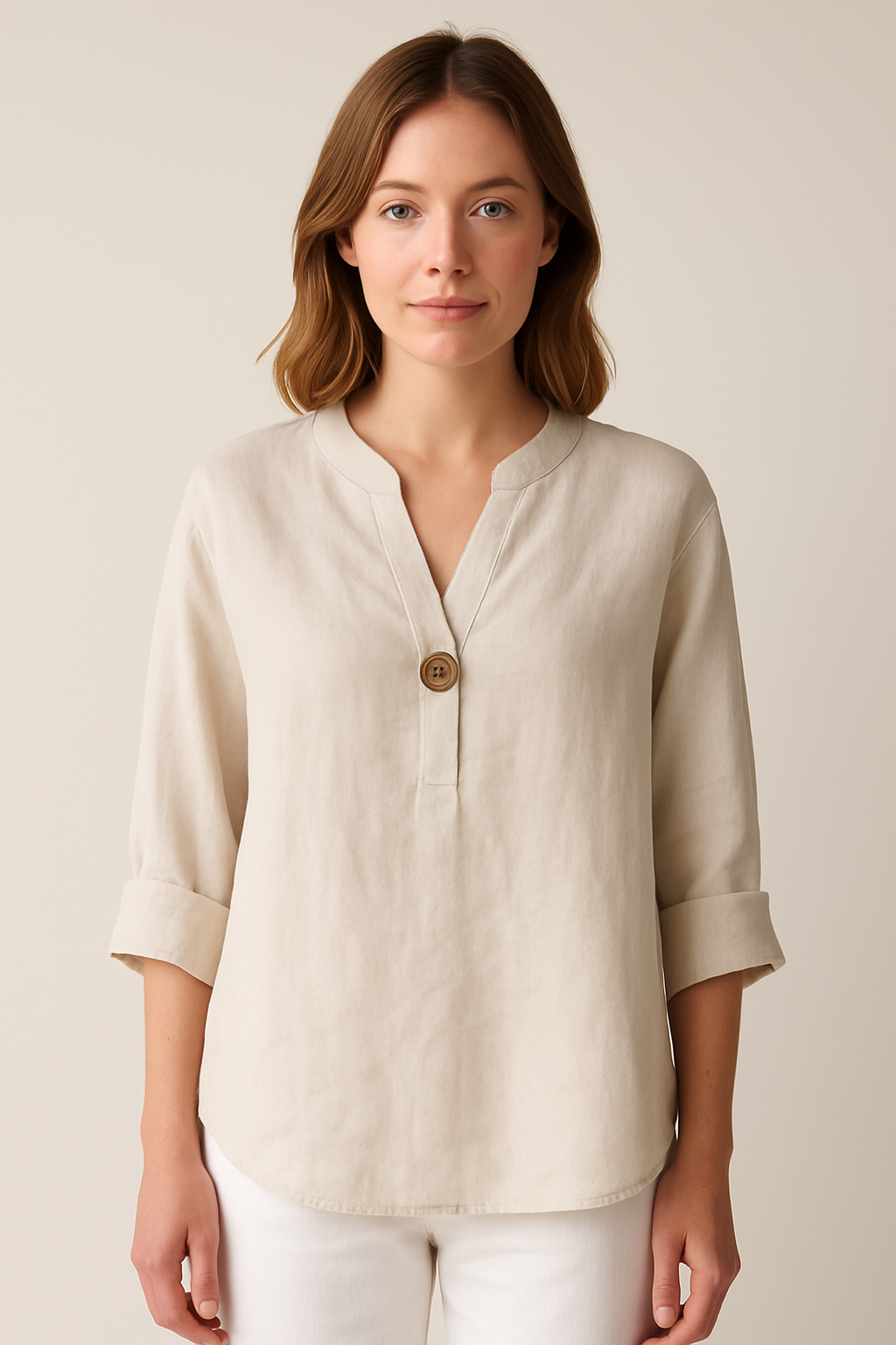 Lily | Women’s V-Neck Button Detail Relaxed Blouse