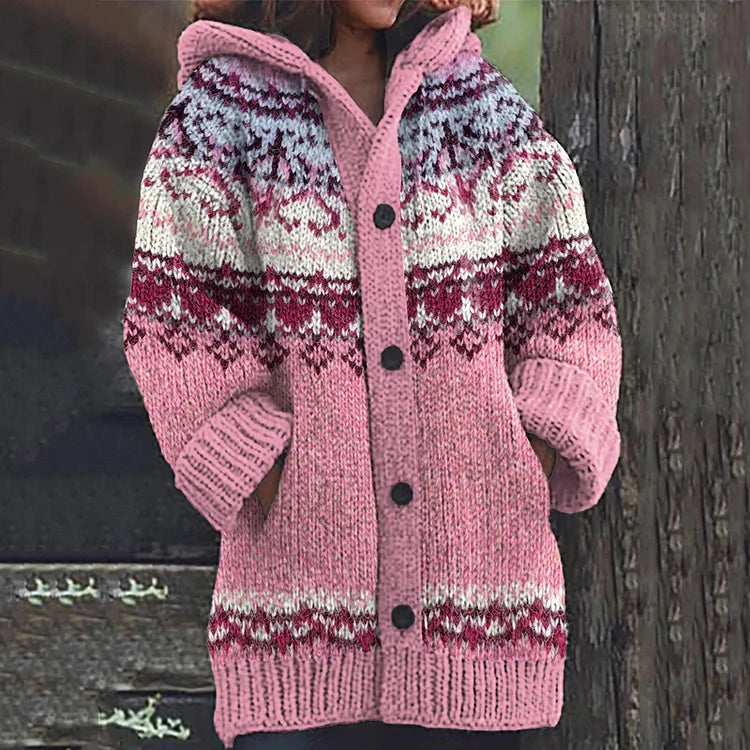 Karen | Women Fair Isle Hooded Knit Cardigan