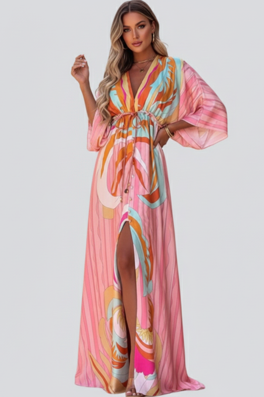 Addison | Women’s Printed V-Neck Belted Maxi Dress