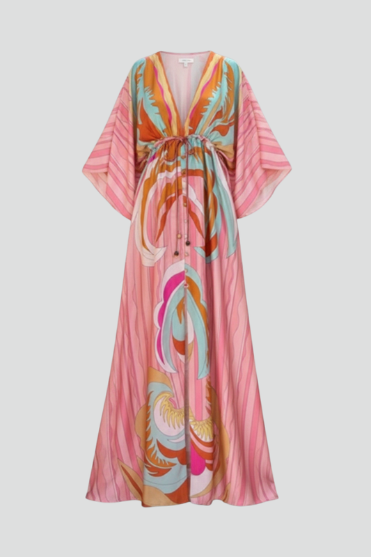 Addison | Women’s Printed V-Neck Belted Maxi Dress