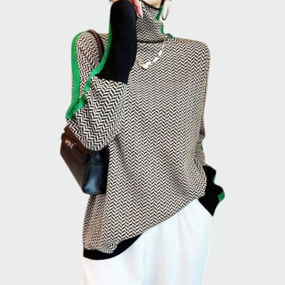 Madeline | Women Herringbone Pattern Turtleneck Sweater