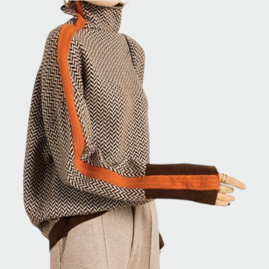 Madeline | Women Herringbone Pattern Turtleneck Sweater