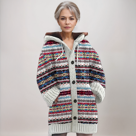 Karen | Women Fair Isle Hooded Knit Cardigan
